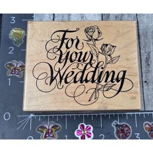 PSX Designs For Your Wedding G1461 Roses Script 1996 Rubber Stamp Wood #T110
